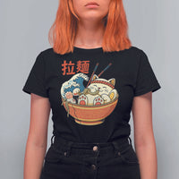 Funny Cat Ramen T Shirt For Women Cute Japanese Sushi Kitty Eating Noodles - Wonder Print Shop