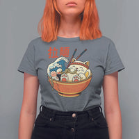 Funny Cat Ramen T Shirt For Women Cute Japanese Sushi Kitty Eating Noodles - Wonder Print Shop