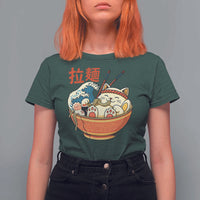 Funny Cat Ramen T Shirt For Women Cute Japanese Sushi Kitty Eating Noodles - Wonder Print Shop