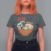 Funny Cat Ramen T Shirt For Women Cute Japanese Sushi Kitty Eating Noodles - Wonder Print Shop