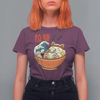 Funny Cat Ramen T Shirt For Women Cute Japanese Sushi Kitty Eating Noodles - Wonder Print Shop