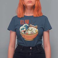 Funny Cat Ramen T Shirt For Women Cute Japanese Sushi Kitty Eating Noodles - Wonder Print Shop