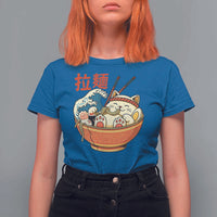 Funny Cat Ramen T Shirt For Women Cute Japanese Sushi Kitty Eating Noodles - Wonder Print Shop