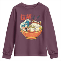 Funny Cat Ramen Youth Sweatshirt Cute Japanese Sushi Kitty Eating Noodles - Wonder Print Shop