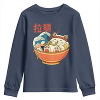 Funny Cat Ramen Youth Sweatshirt Cute Japanese Sushi Kitty Eating Noodles - Wonder Print Shop