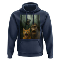 Cat Bigfoot Selfie With Dinosaur Hoodie Funny Surprised Scared Sasquatch Cat - Wonder Print Shop