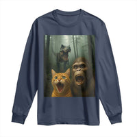 Cat Bigfoot Selfie With Dinosaur Long Sleeve Shirt Funny Surprised Scared Sasquatch Cat - Wonder Print Shop
