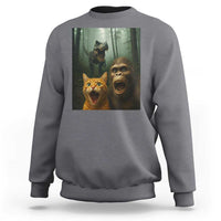 Cat Bigfoot Selfie With Dinosaur Sweatshirt Funny Surprised Scared Sasquatch Cat - Wonder Print Shop
