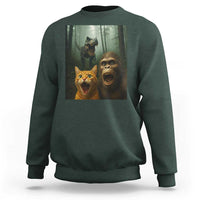 Cat Bigfoot Selfie With Dinosaur Sweatshirt Funny Surprised Scared Sasquatch Cat - Wonder Print Shop