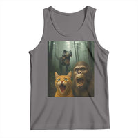 Cat Bigfoot Selfie With Dinosaur Tank Top Funny Surprised Scared Sasquatch Cat - Wonder Print Shop