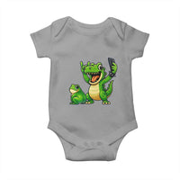 Funny Dinosaur Frog Selfie Baby Onesie Rock On Hand - Wonder Print Shop