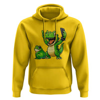 Funny Dinosaur Frog Selfie Hoodie Rock On Hand - Wonder Print Shop