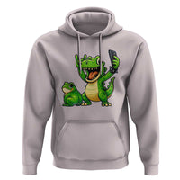 Funny Dinosaur Frog Selfie Hoodie Rock On Hand - Wonder Print Shop