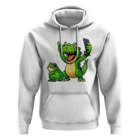 Funny Dinosaur Frog Selfie Hoodie Rock On Hand - Wonder Print Shop