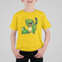 Funny Dinosaur Frog Selfie T Shirt For Kid Rock On Hand - Wonder Print Shop