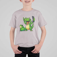Funny Dinosaur Frog Selfie T Shirt For Kid Rock On Hand - Wonder Print Shop