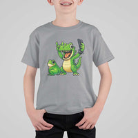 Funny Dinosaur Frog Selfie T Shirt For Kid Rock On Hand - Wonder Print Shop