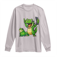 Funny Dinosaur Frog Selfie Long Sleeve Shirt Rock On Hand - Wonder Print Shop