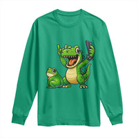 Funny Dinosaur Frog Selfie Long Sleeve Shirt Rock On Hand - Wonder Print Shop