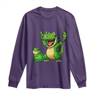 Funny Dinosaur Frog Selfie Long Sleeve Shirt Rock On Hand - Wonder Print Shop