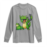 Funny Dinosaur Frog Selfie Long Sleeve Shirt Rock On Hand - Wonder Print Shop