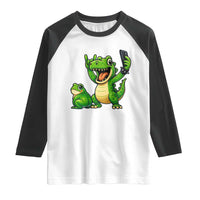 Funny Dinosaur Frog Selfie Raglan Shirt Rock On Hand - Wonder Print Shop