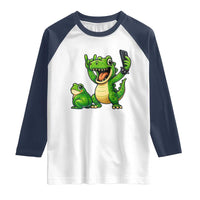 Funny Dinosaur Frog Selfie Raglan Shirt Rock On Hand - Wonder Print Shop