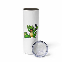 Funny Dinosaur Frog Selfie Skinny Tumbler Rock On Hand