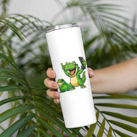 Funny Dinosaur Frog Selfie Skinny Tumbler Rock On Hand