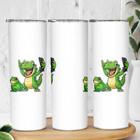 Funny Dinosaur Frog Selfie Skinny Tumbler Rock On Hand