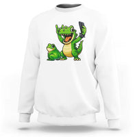 Funny Dinosaur Frog Selfie Sweatshirt Rock On Hand - Wonder Print Shop