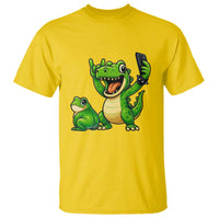 Funny Dinosaur Frog Selfie T Shirt Rock On Hand - Wonder Print Shop