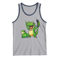 Funny Dinosaur Frog Selfie Tank Top Rock On Hand - Wonder Print Shop