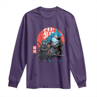 Samurai Cat Shark Long Sleeve Shirt Retro Japanese Animal Warrior Art - Wonder Print Shop