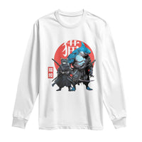Samurai Cat Shark Long Sleeve Shirt Retro Japanese Animal Warrior Art - Wonder Print Shop