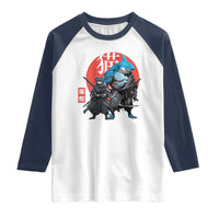 Samurai Cat Shark Raglan Shirt Retro Japanese Animal Warrior Art - Wonder Print Shop