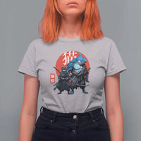 Samurai Cat Shark T Shirt For Women Retro Japanese Animal Warrior Art - Wonder Print Shop