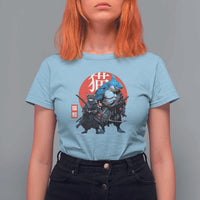 Samurai Cat Shark T Shirt For Women Retro Japanese Animal Warrior Art - Wonder Print Shop