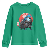 Samurai Cat Shark Youth Sweatshirt Retro Japanese Animal Warrior Art - Wonder Print Shop