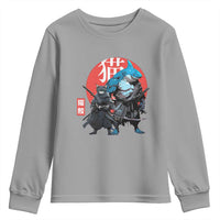Samurai Cat Shark Youth Sweatshirt Retro Japanese Animal Warrior Art - Wonder Print Shop