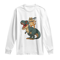 Ninja Cat Riding Dinosaur Long Sleeve Shirt - Wonder Print Shop