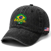 Brazil Soccer Fan Brasil Flag Washed Cotton Baseball Cap Brazilian Football Game Day Supporter