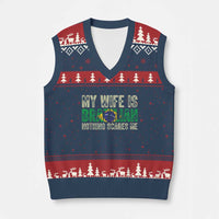 My Wife is Brazilian Nothing Scares Me V-Neck Knit Sweater Vest Funny Husband Brazil Pride Flag