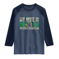 My Wife is Brazilian Nothing Scares Me Raglan Shirt Funny Husband Brazil Pride Flag