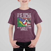 Brazilian American Patriot Heart Is From Brazil Flag T Shirt For Kid