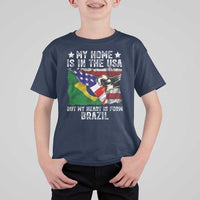 Brazilian American Patriot Heart Is From Brazil Flag T Shirt For Kid