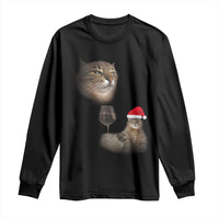 Funny Cat Christmas Long Sleeve Shirt Cats Drinking Wine Oddly Specific Meme - Wonder Print Shop