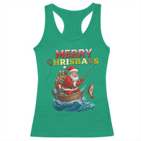 Santa Fishing Christmas Racerback Tank Top Funny Fisherman Merry Chrisbass Xmas - Wonder Print Shop