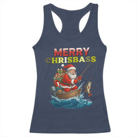 Santa Fishing Christmas Racerback Tank Top Funny Fisherman Merry Chrisbass Xmas - Wonder Print Shop