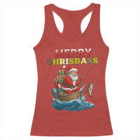 Santa Fishing Christmas Racerback Tank Top Funny Fisherman Merry Chrisbass Xmas - Wonder Print Shop